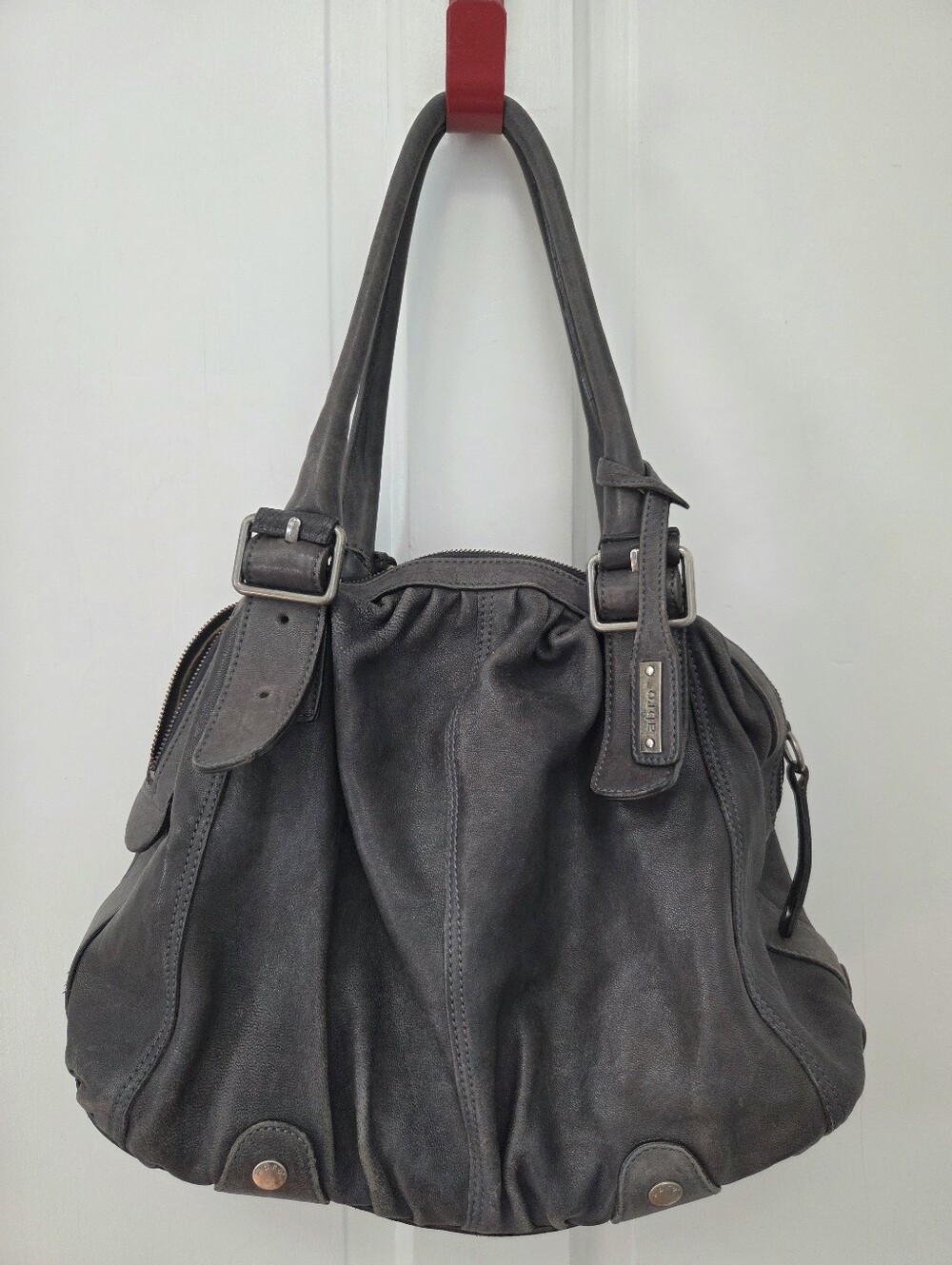 Abro Slate Blue Gray Leather Hobo Bag